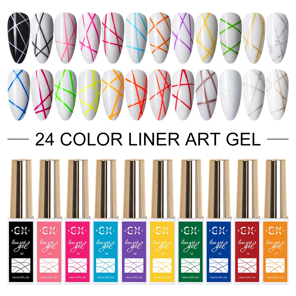 Hot Sale Free Sample 24 Colors Liner Art Gel for Nail Art