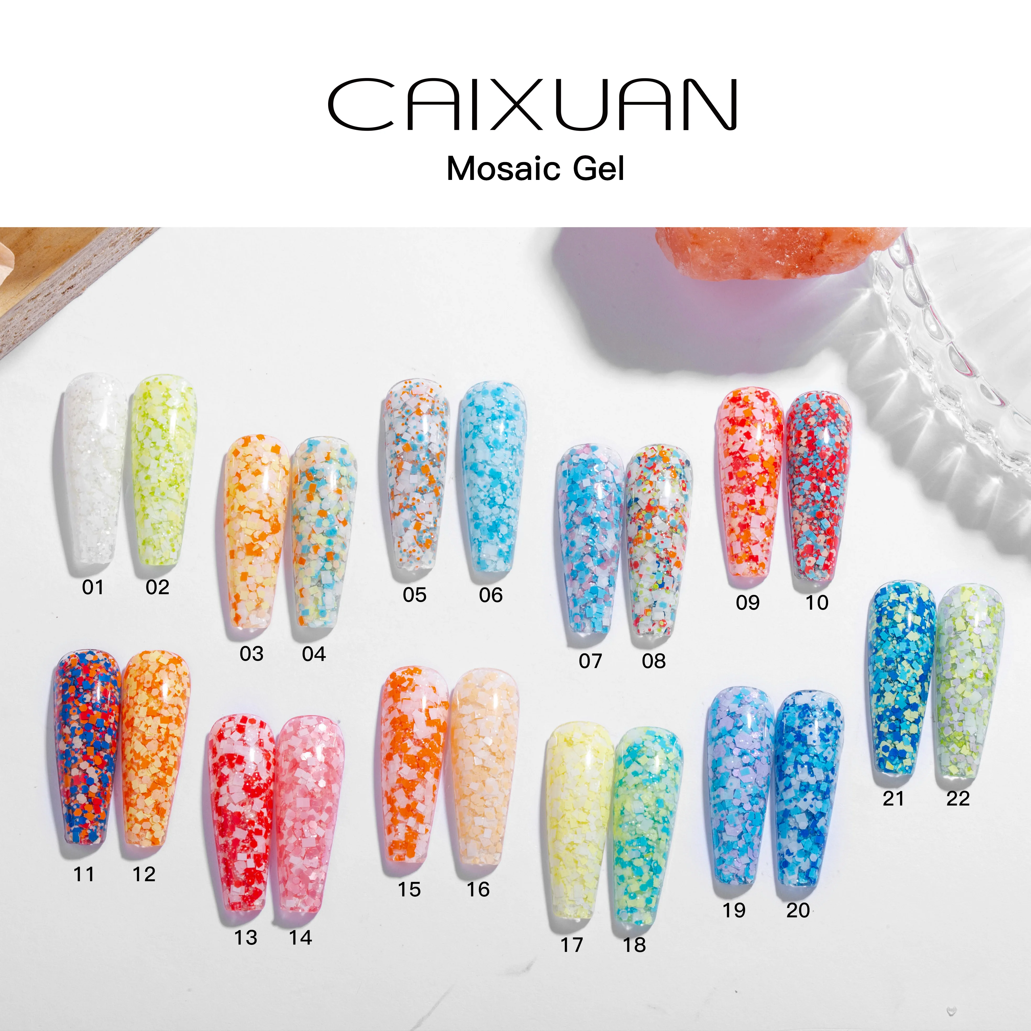 Caixuan Nail Supplier Free Sample Mosaic Gel 22 Colors Hot Sale Private Label