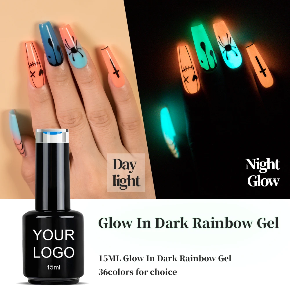 Non-toxic Good Quality Glow in Dark Rainbow Gel 36 Colors for Choice UV Gel