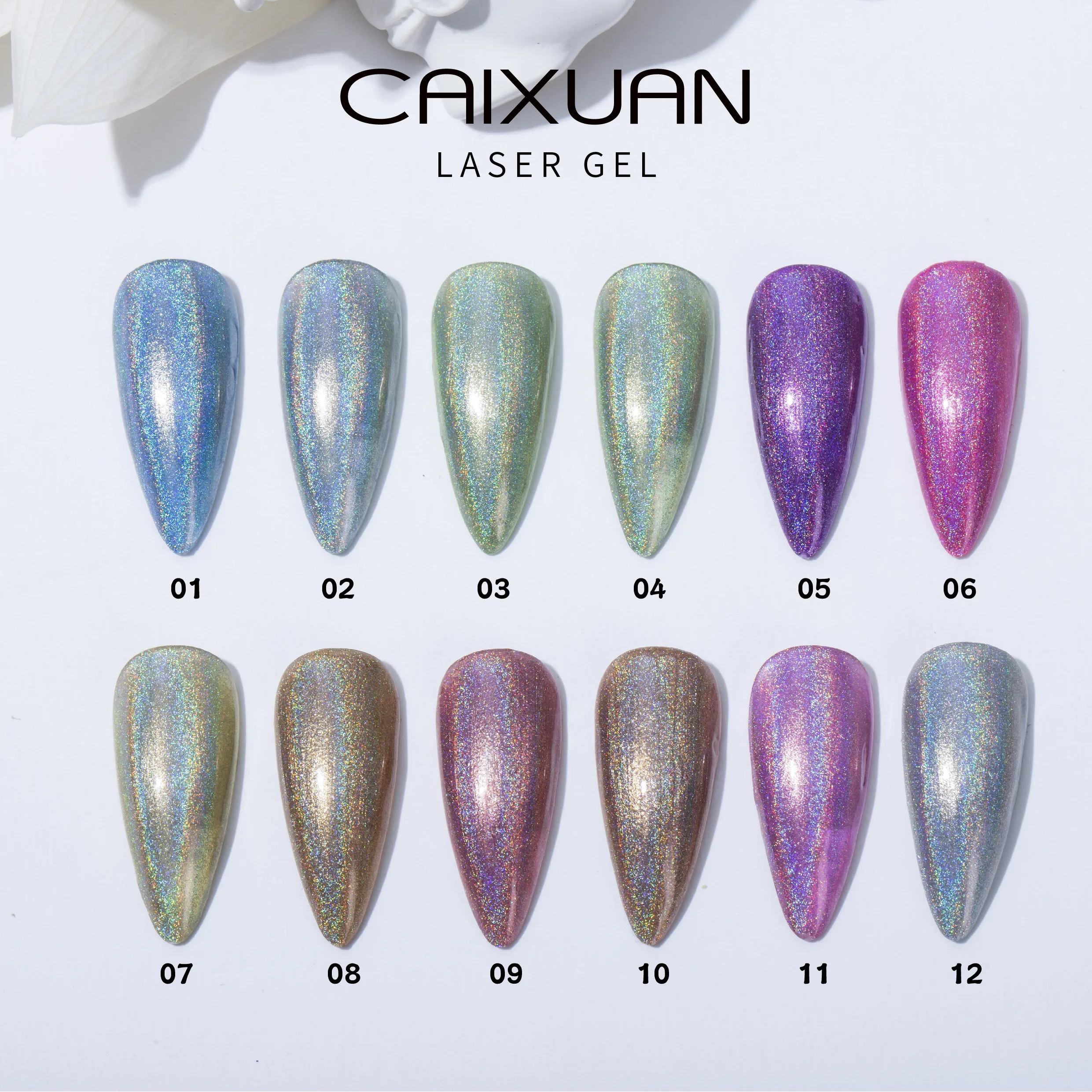 China Guangzhou CX nail cosmetic holographic pigment laser gel polish with 12 colors UV gel