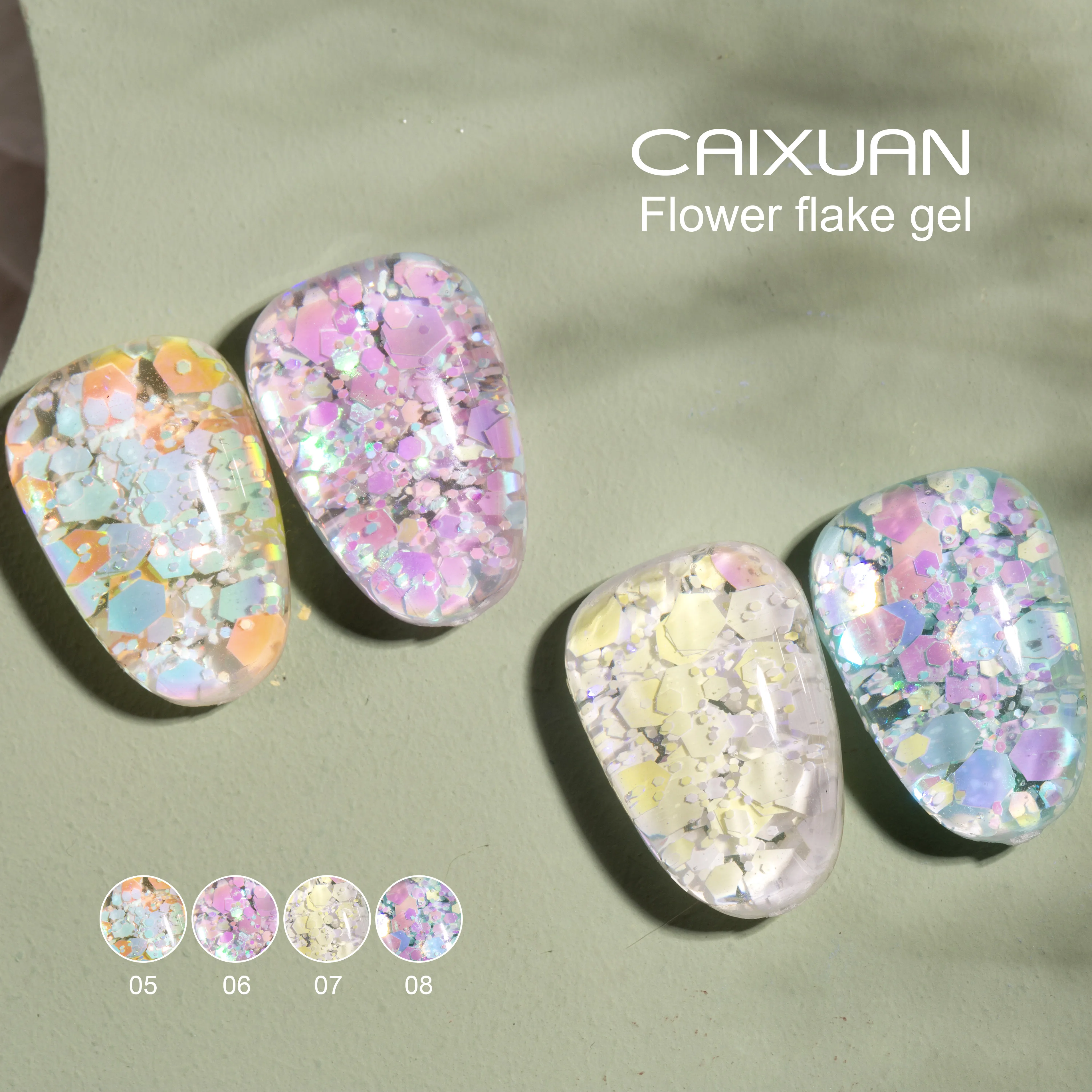 The Caixuan new arrival flower flake gel big glitter shinny uv gel