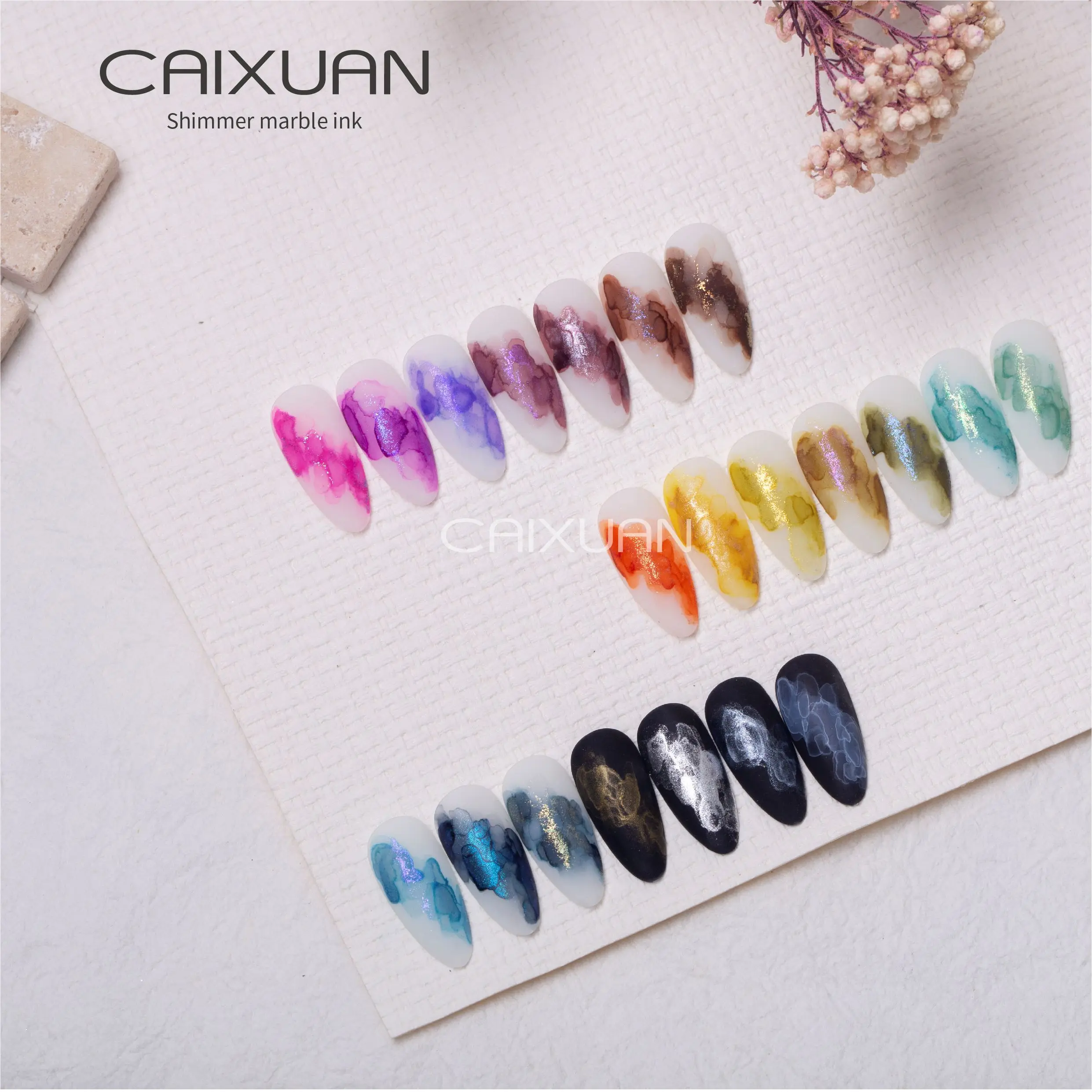 Custom private label shimmer blossoming gel nail art marble ink