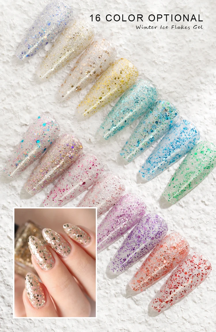 Fashion Design High Quality Winter Ice Flake Gel Free Samples Factory Price Wholesale UV Gel Polish