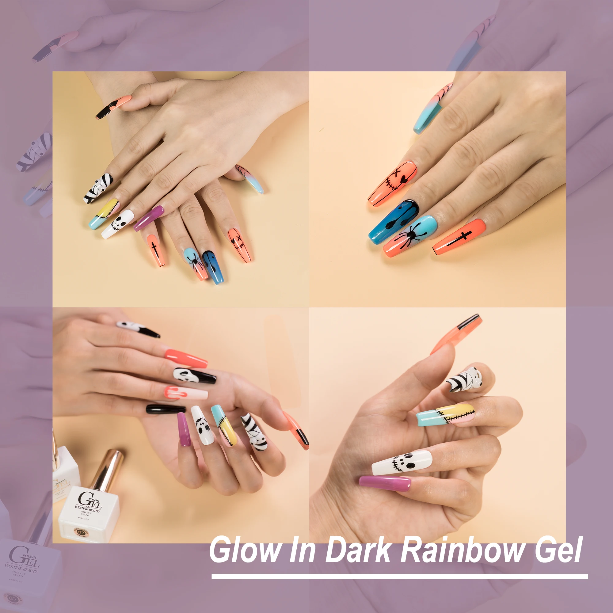 Non-toxic Good Quality Glow in Dark Rainbow Gel 36 Colors for Choice UV Gel