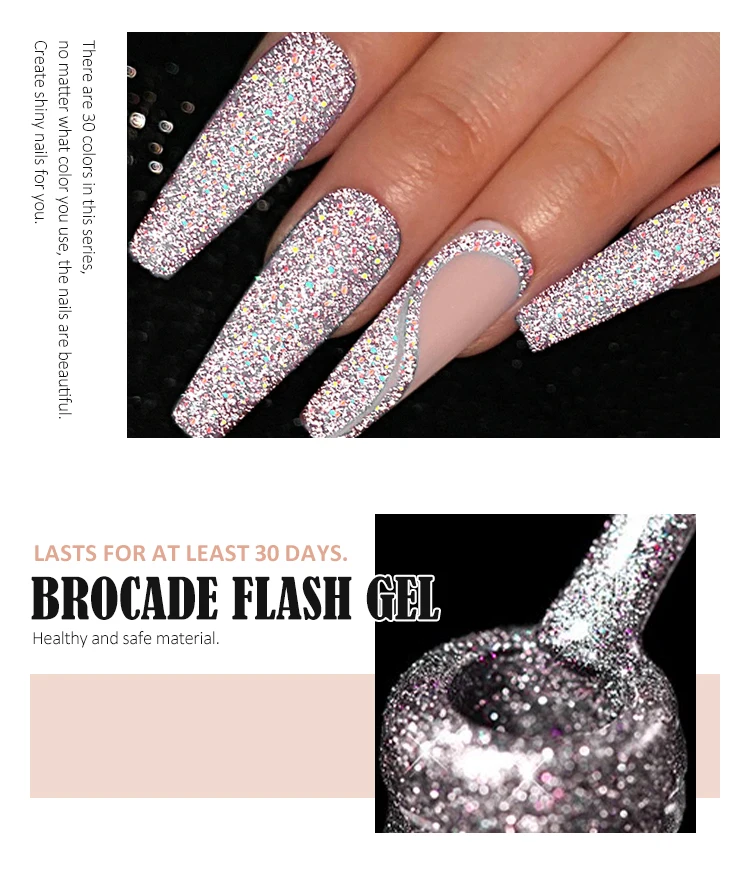 Hot Sale Brocade Flash Gel Bling Effect Nail Gel Manufacture High Quality Nail Gel Polish