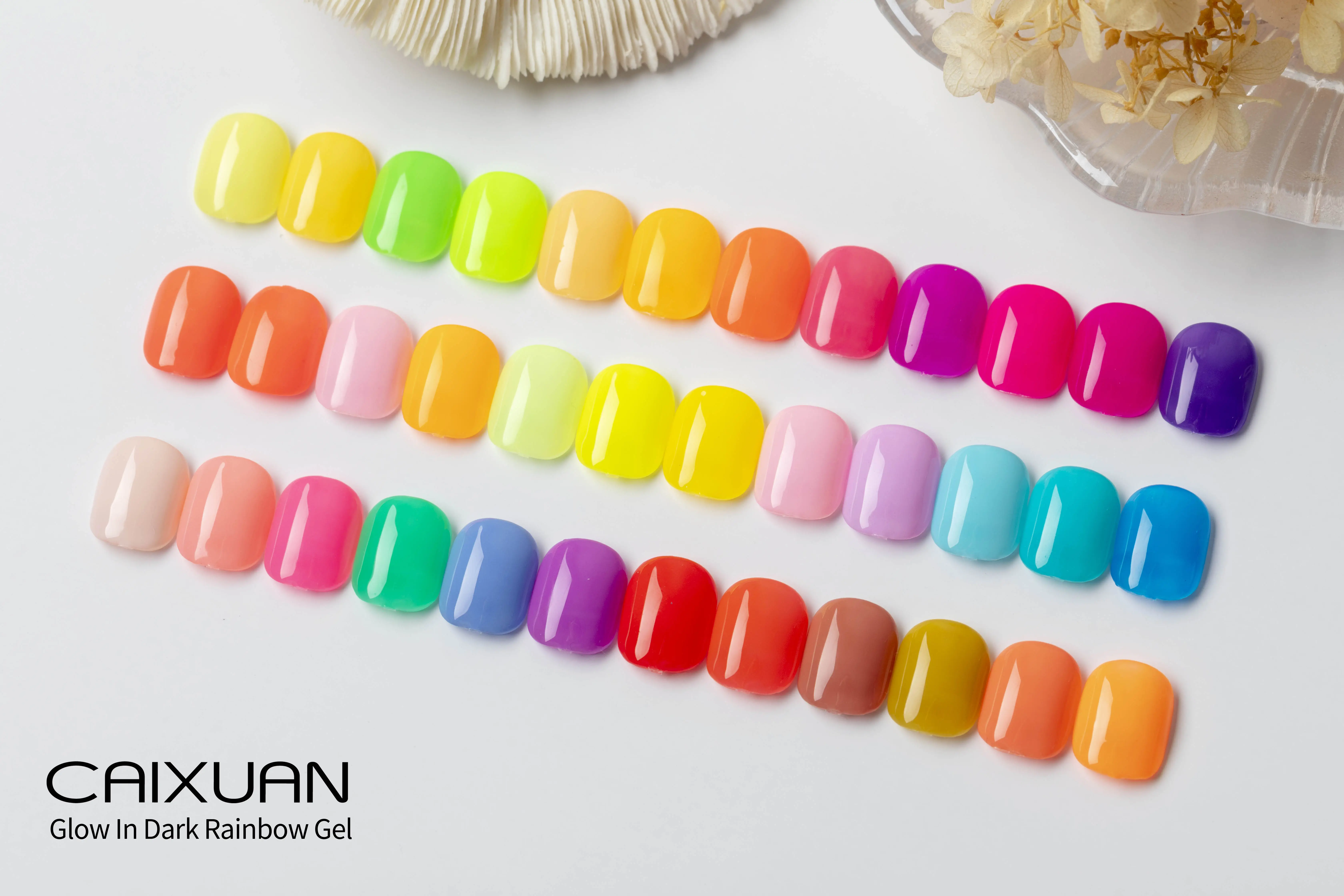 2022 newest neon Glow In Dark Rainbow Gel Soak Off uv gel nail polish with customized logo
