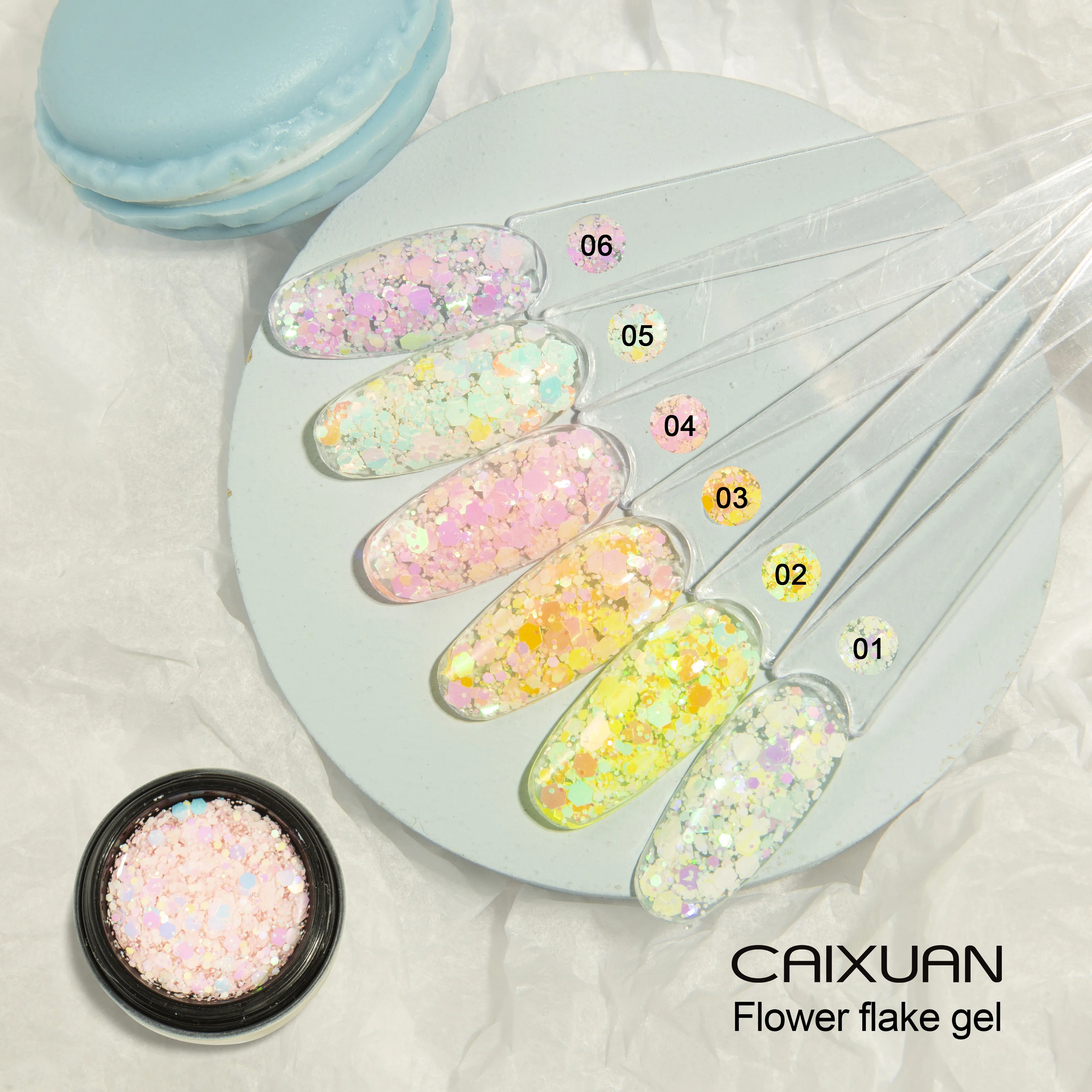The Caixuan new arrival flower flake gel big glitter shinny uv gel