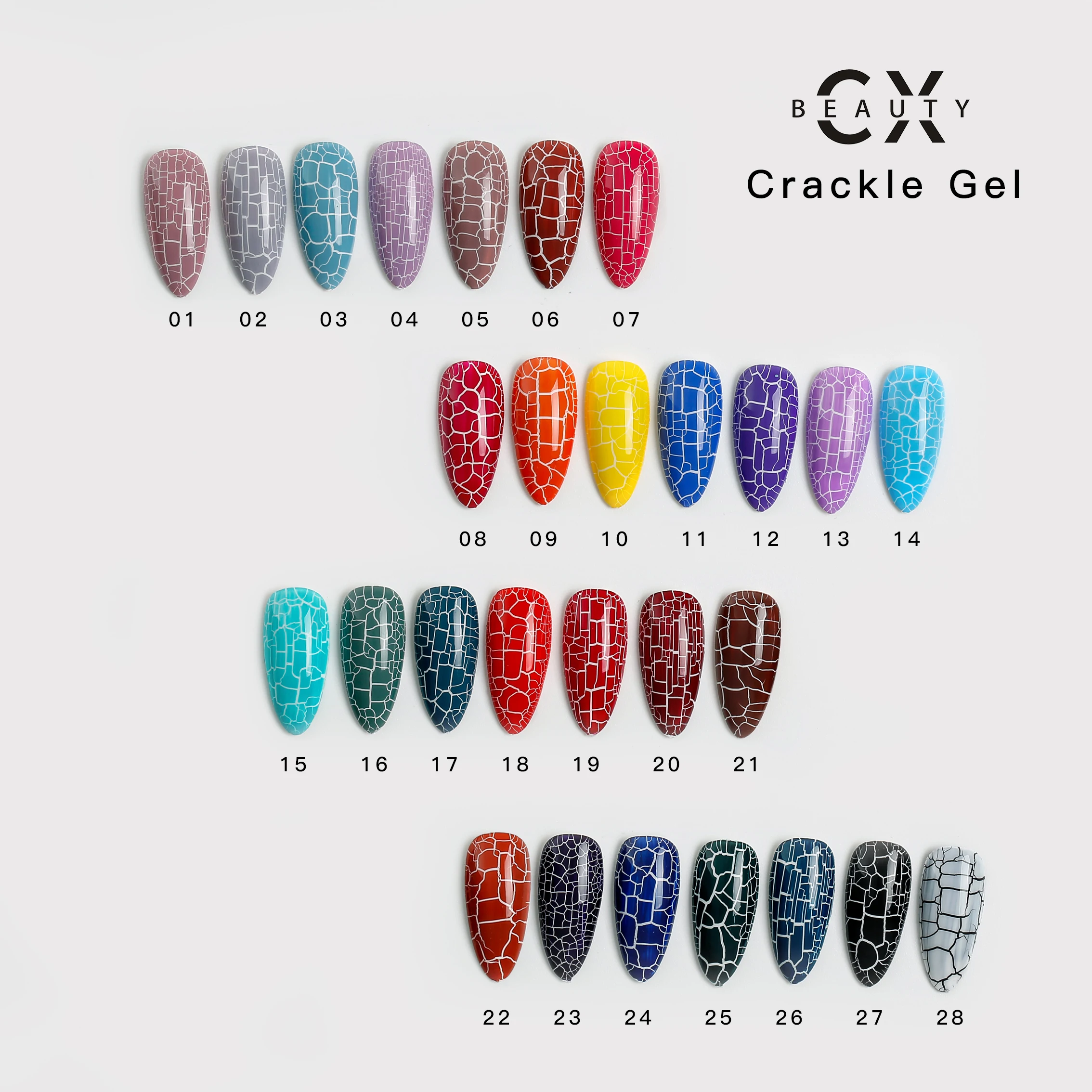 Professional CX nail polish oem factory 28 colors crackle uv gel polish for nails