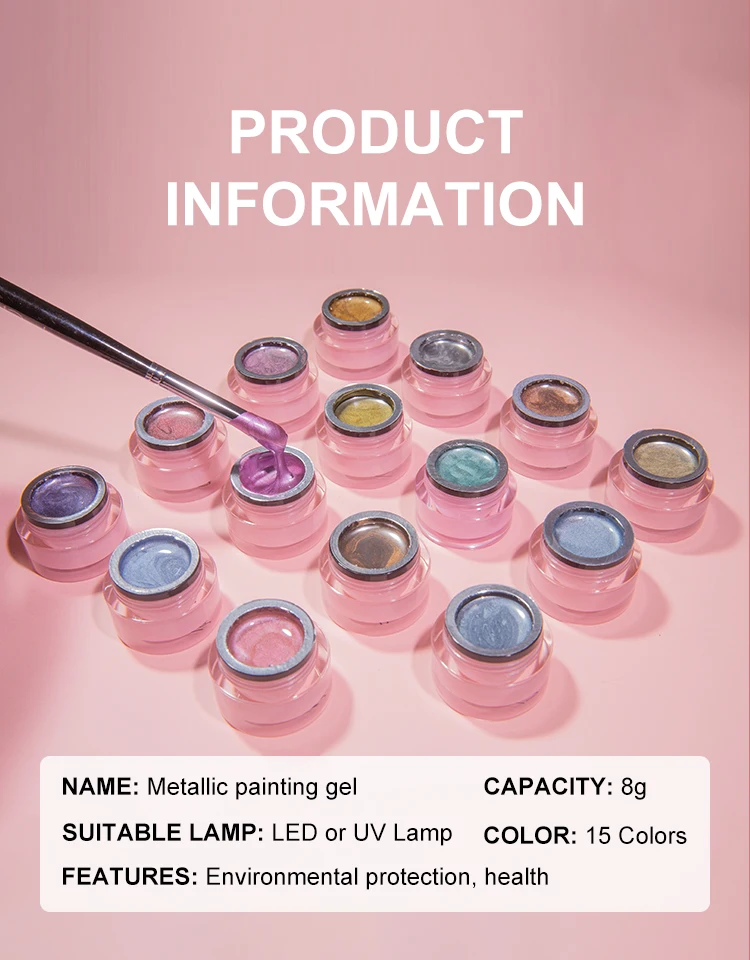 Non-toxic New Arrival Metallic Painting Gel for Nail Art UV Gel Polish