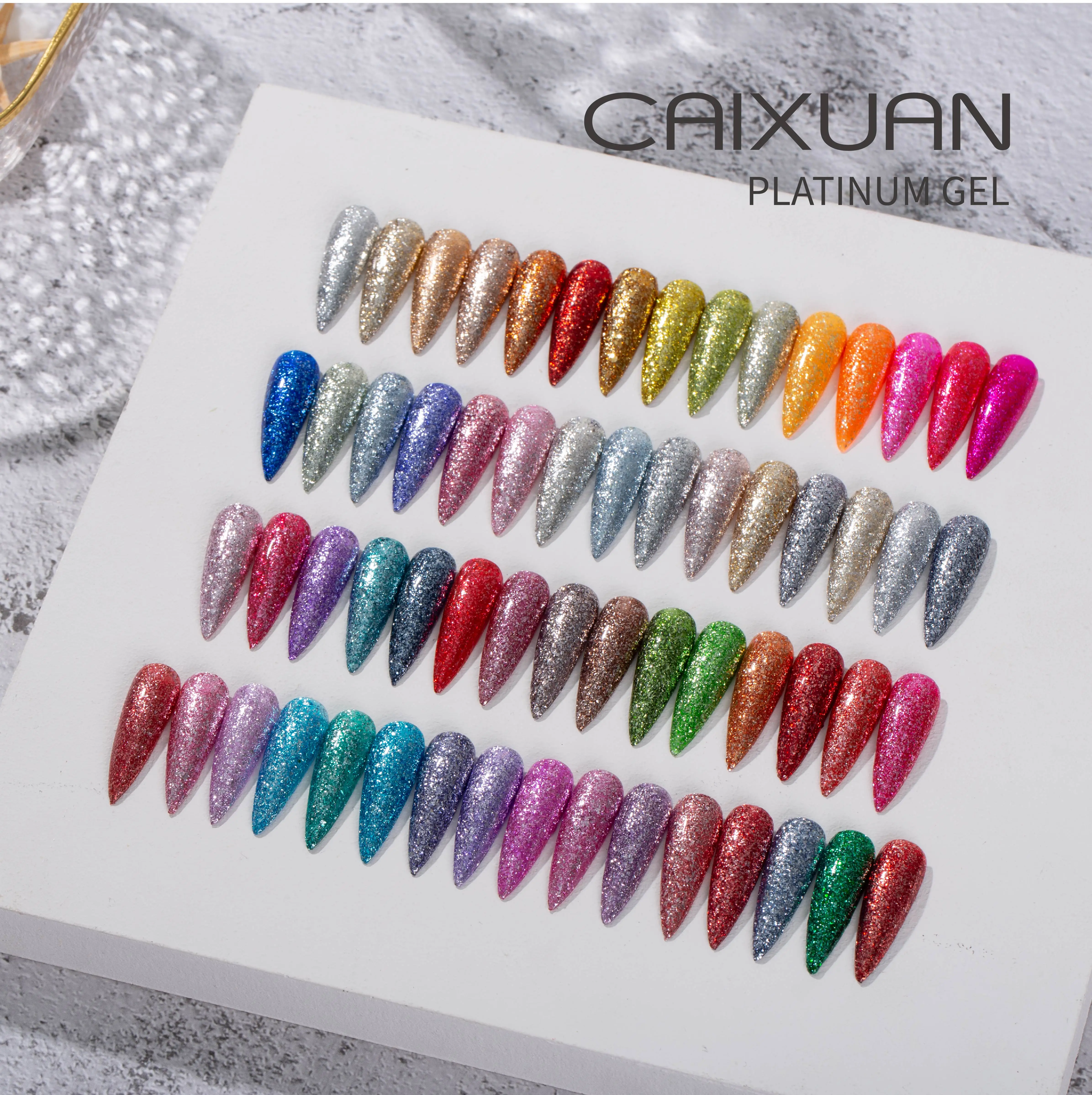 CaiXuan Nail Art Designs 34 Colors Luxurious Shining Glitter Platinum UV gel Polish
