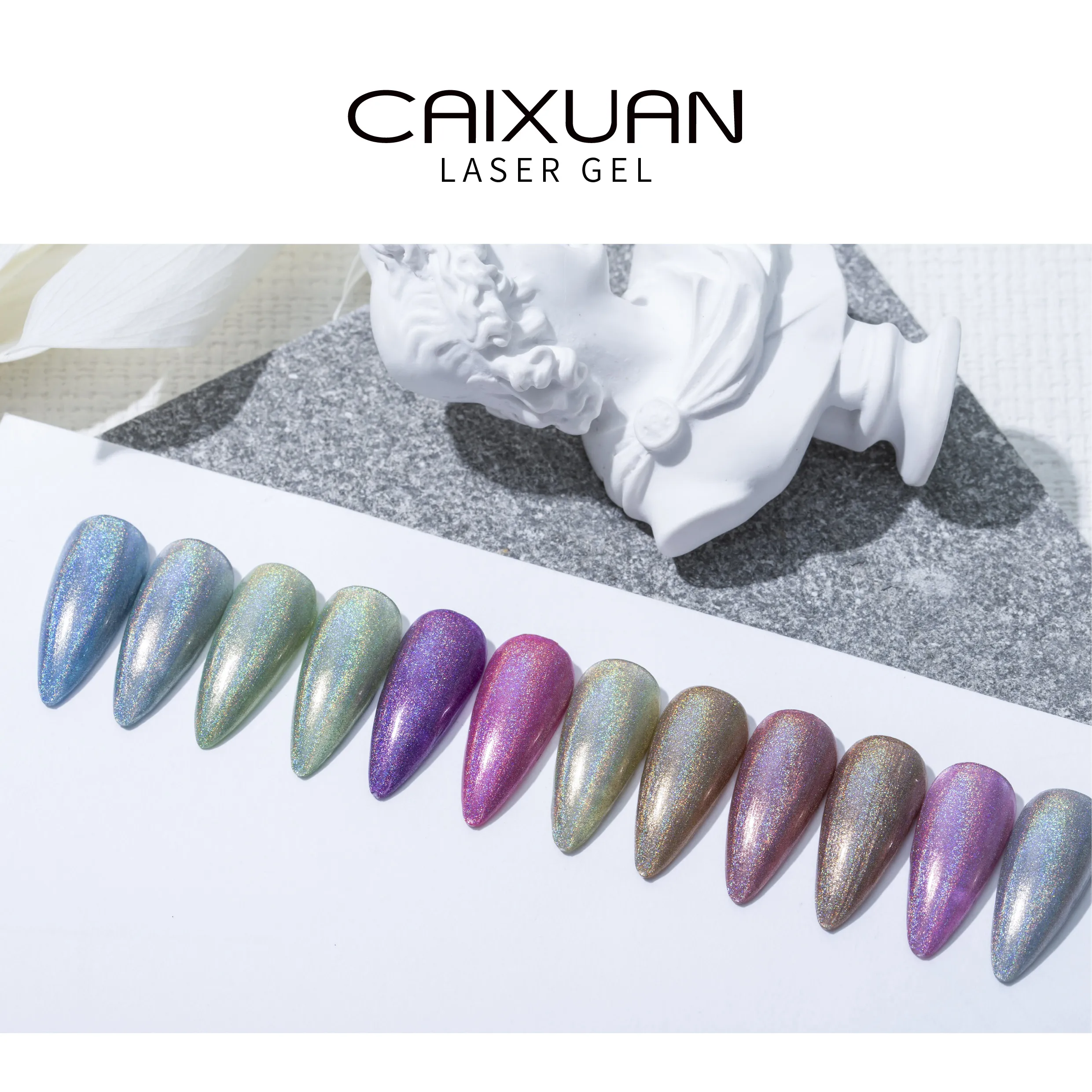 China Guangzhou CX nail cosmetic holographic pigment laser gel polish with 12 colors UV gel