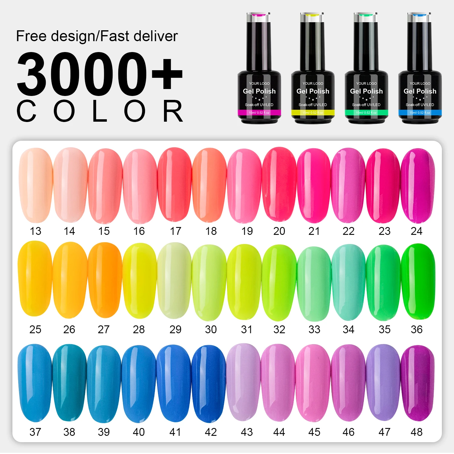High Quality OEM ODM Private Label Long lasting low moq 48 Colors Neon color Gel Polish