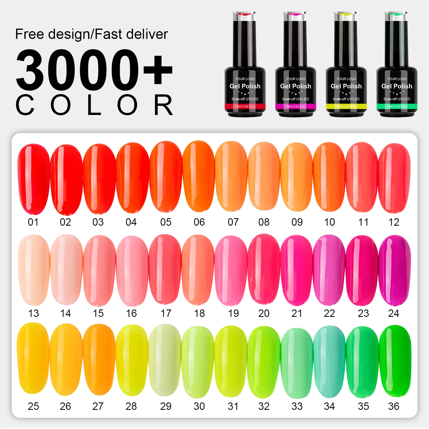 High Quality OEM ODM Private Label Long lasting low moq 48 Colors Neon color Gel Polish