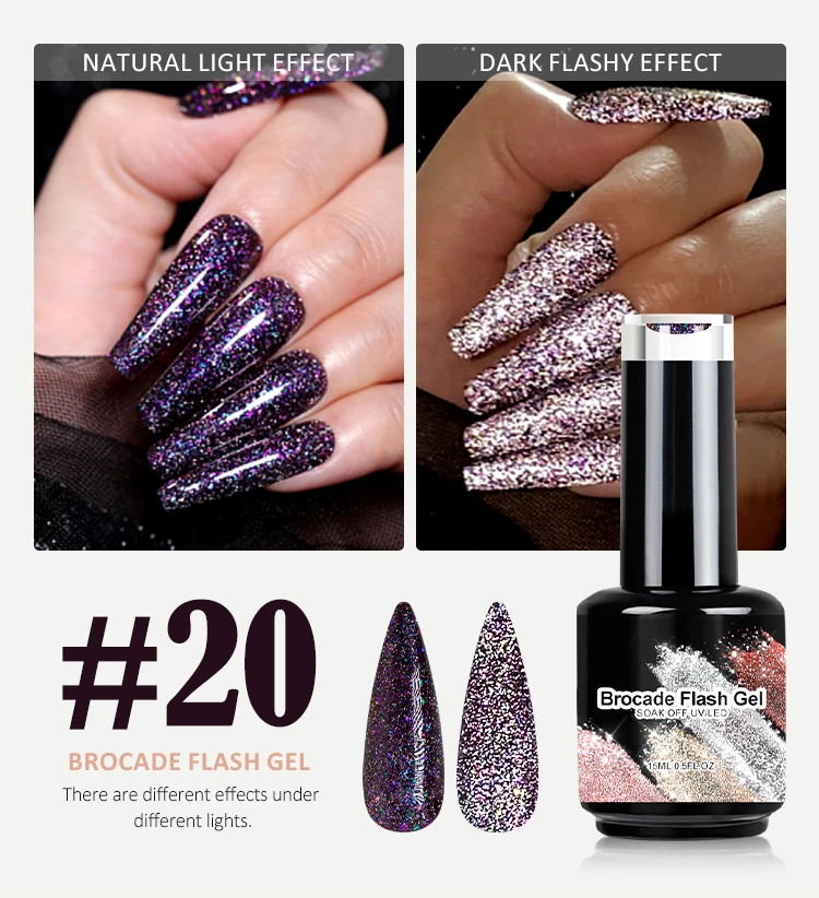Hot Sale Brocade Flash Gel Bling Effect Nail Gel Manufacture High Quality Nail Gel Polish