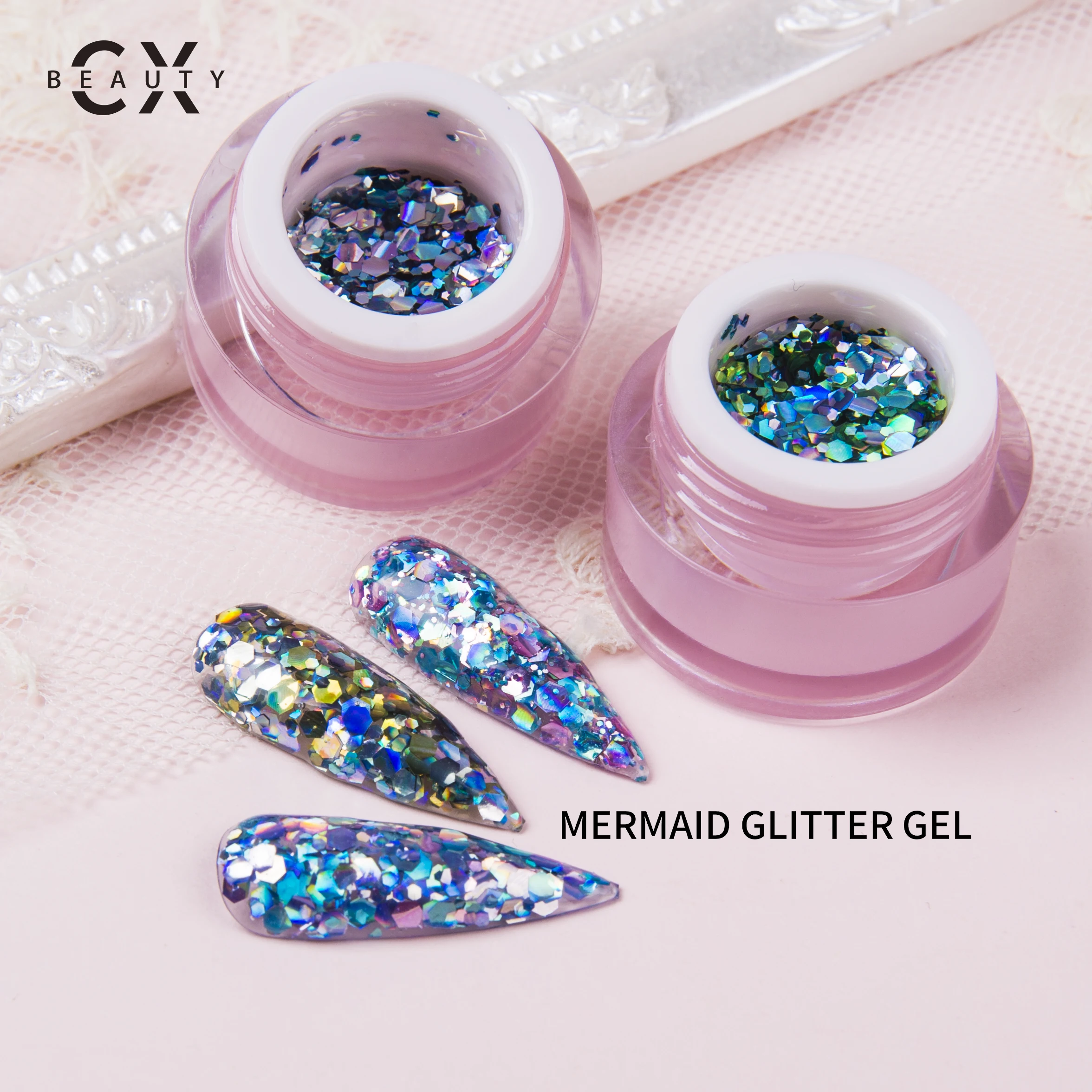The CX beauty wholesale super shiny big glitters gel nails mermaid glitter gel
