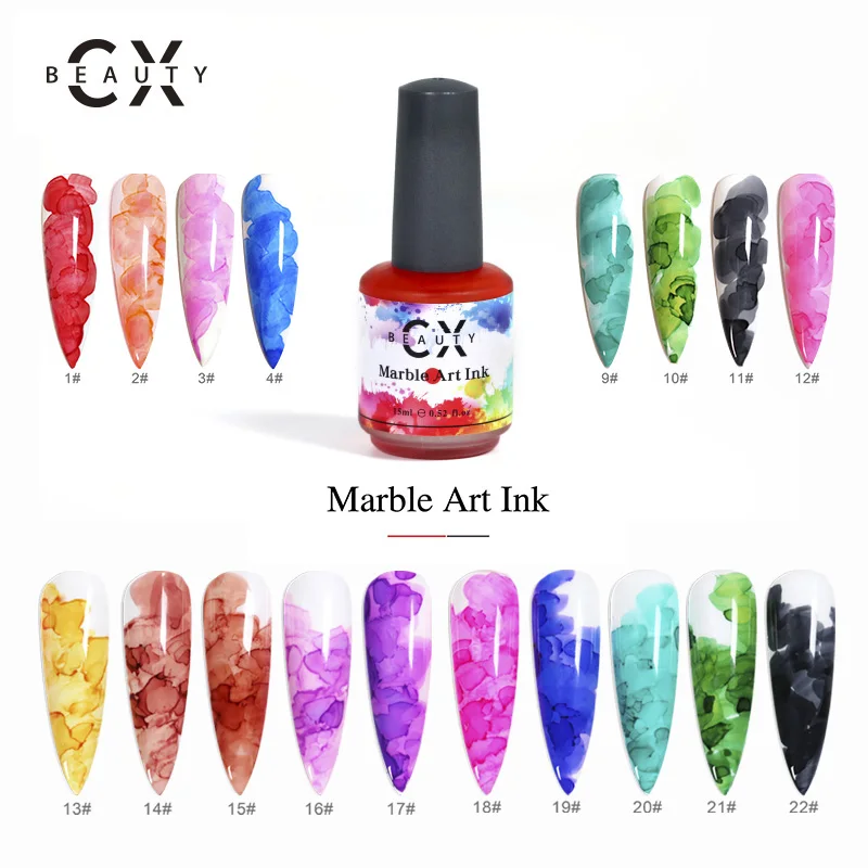 Guangzhou CX cosmetic factory latest Shimmering Marble art Ink nail gel polish for manicure