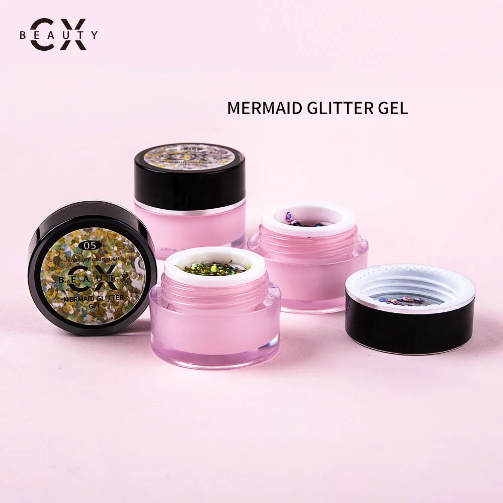 The CX beauty wholesale super shiny big glitters gel nails mermaid glitter gel