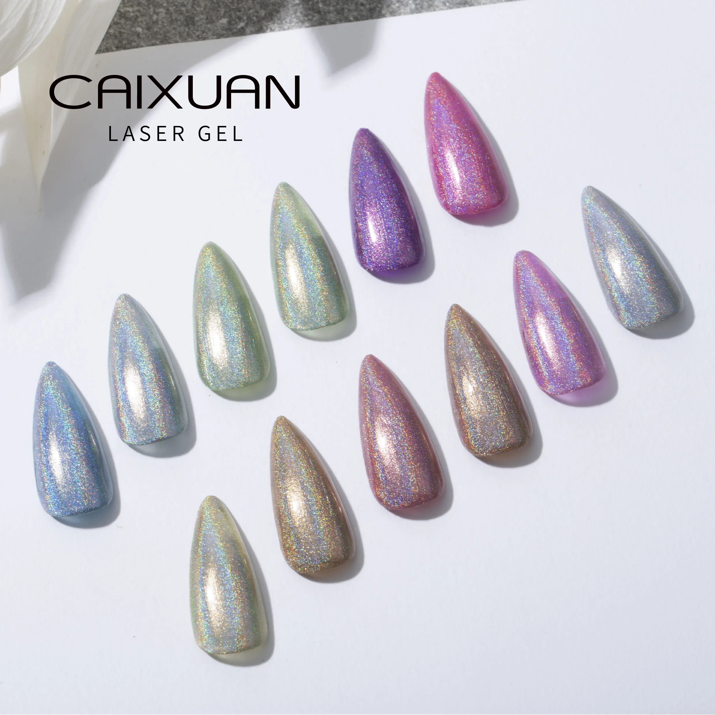China Guangzhou CX nail cosmetic holographic pigment laser gel polish with 12 colors UV gel