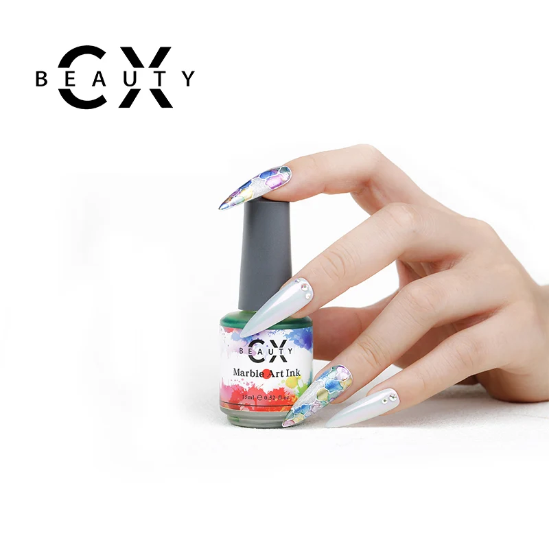 Guangzhou CX cosmetic factory latest Shimmering Marble art Ink nail gel polish for manicure