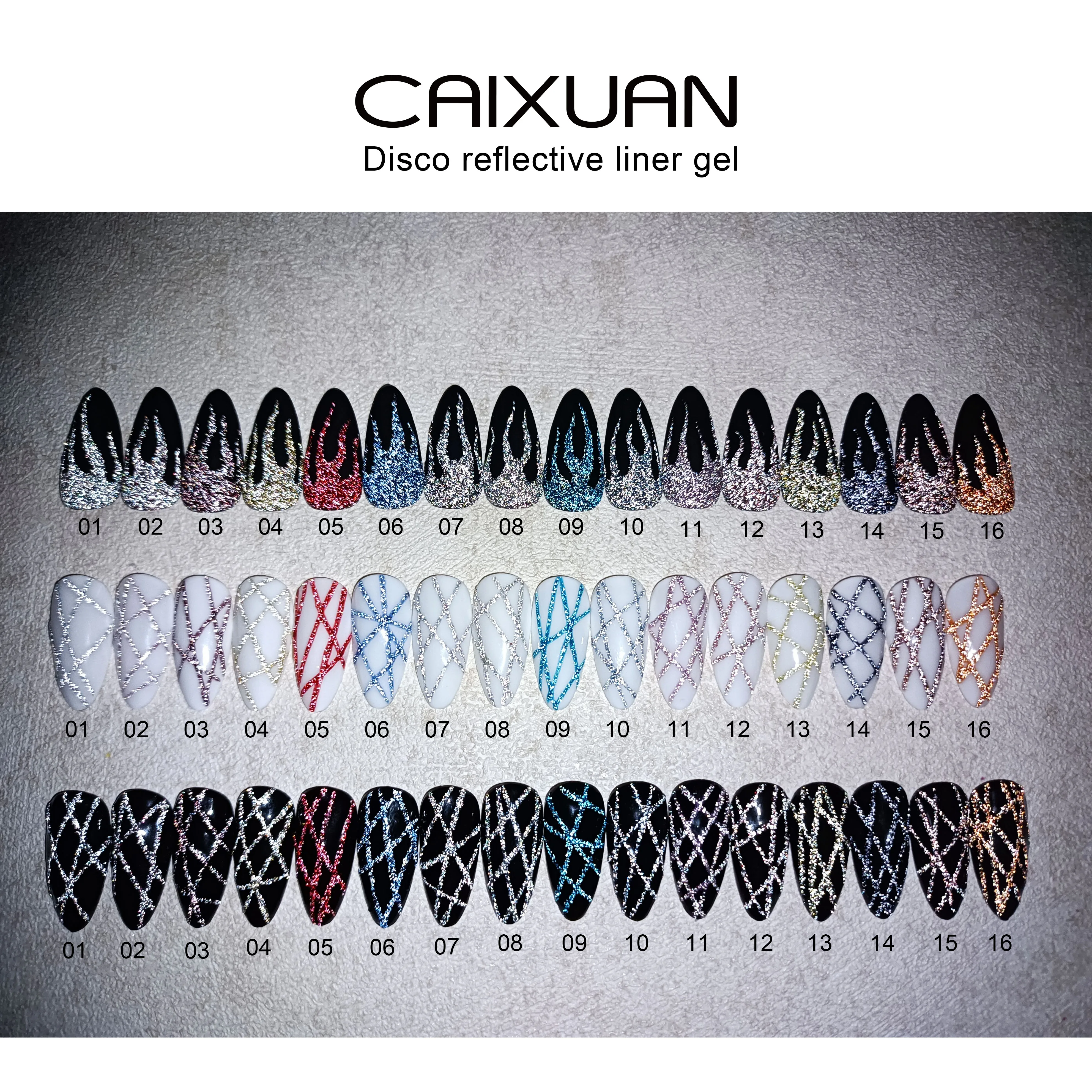 CX beauty 16 colors Free Sample OEM Private Label Soak Off UV Disco Liner gel nail art design