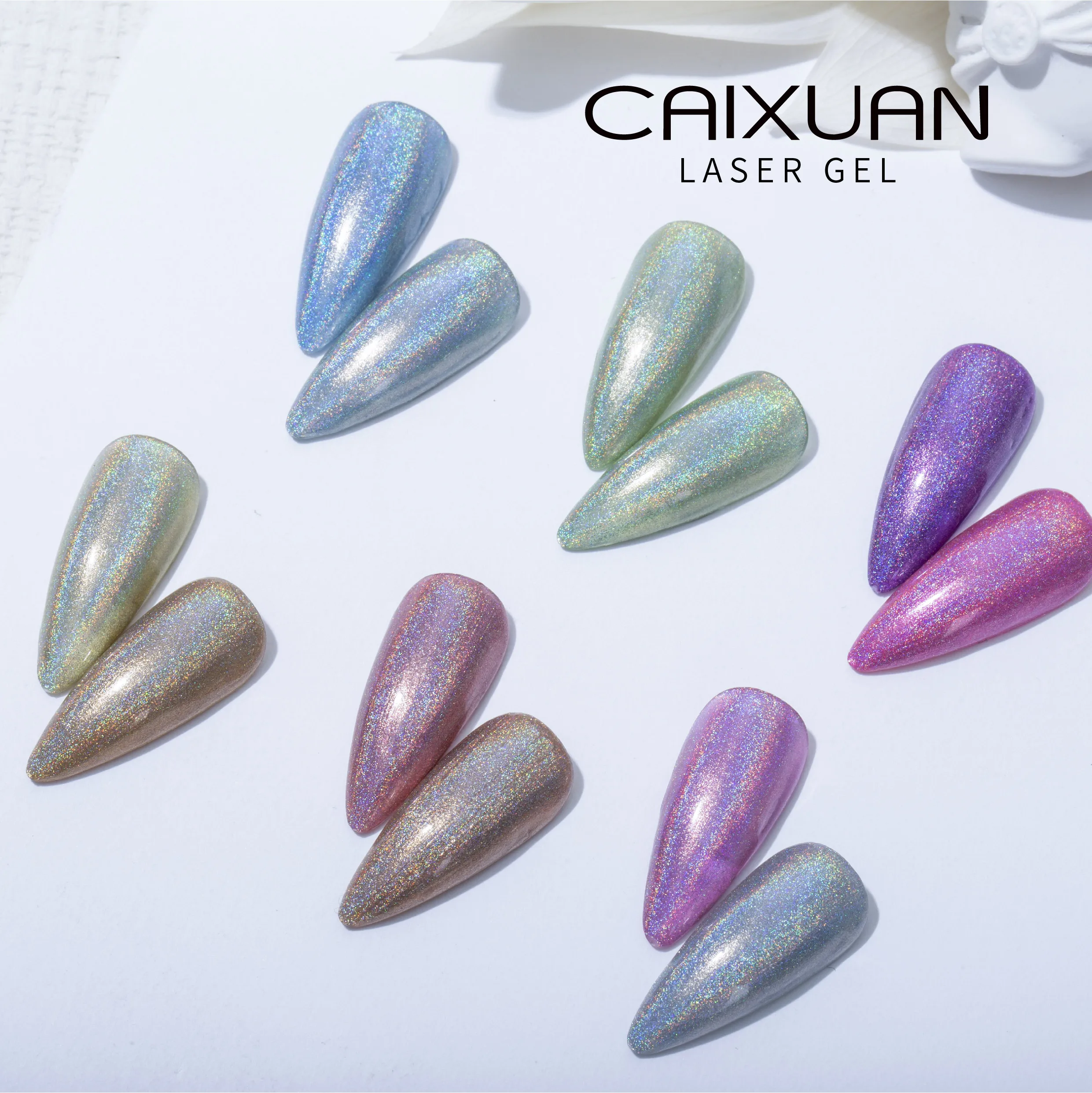 China Guangzhou CX nail cosmetic holographic pigment laser gel polish with 12 colors UV gel