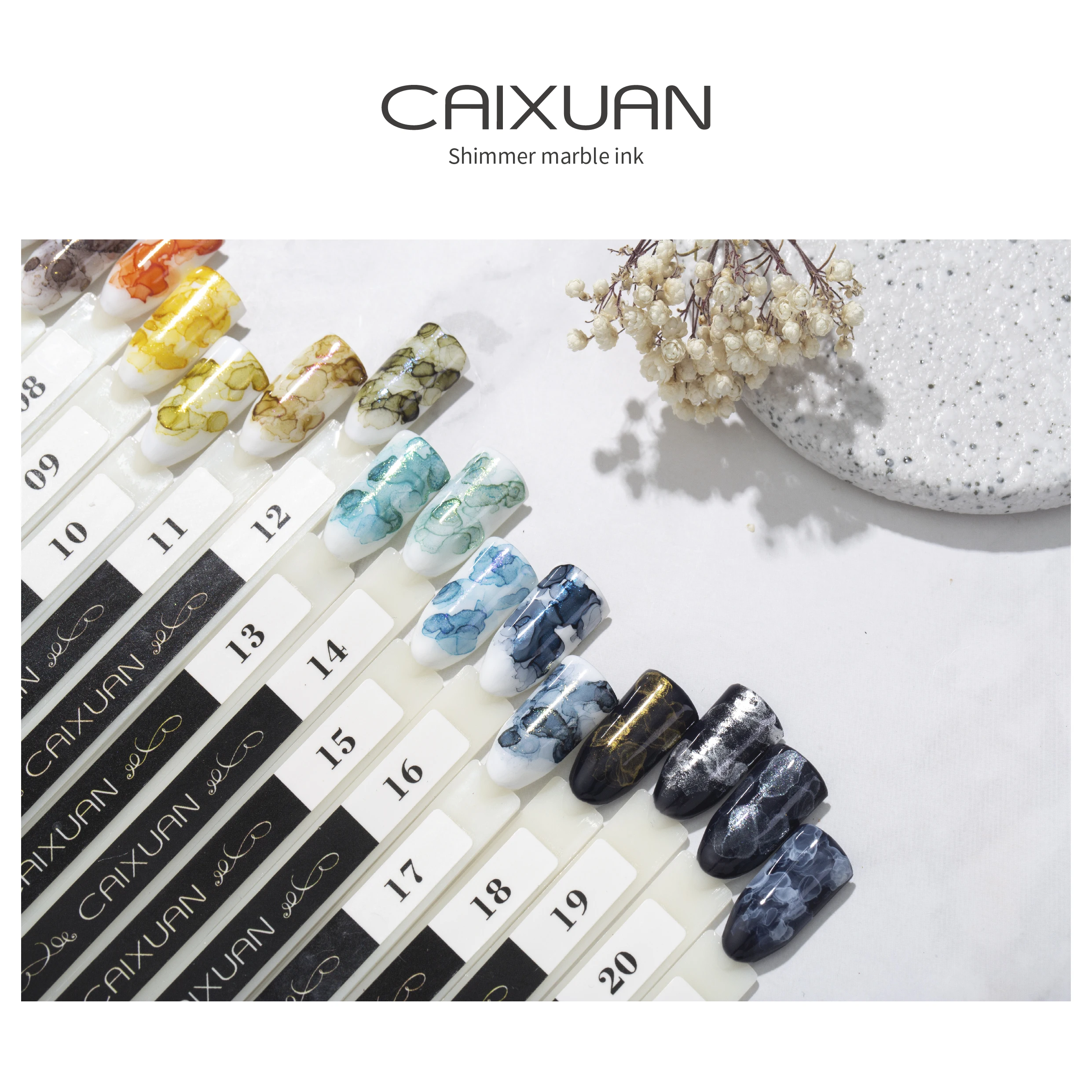 Custom private label shimmer blossoming gel nail art marble ink