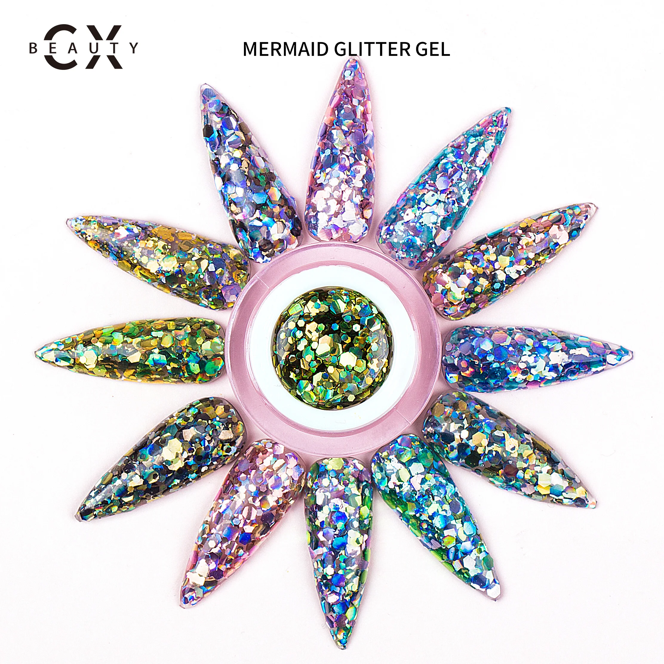 The CX beauty wholesale super shiny big glitters gel nails mermaid glitter gel