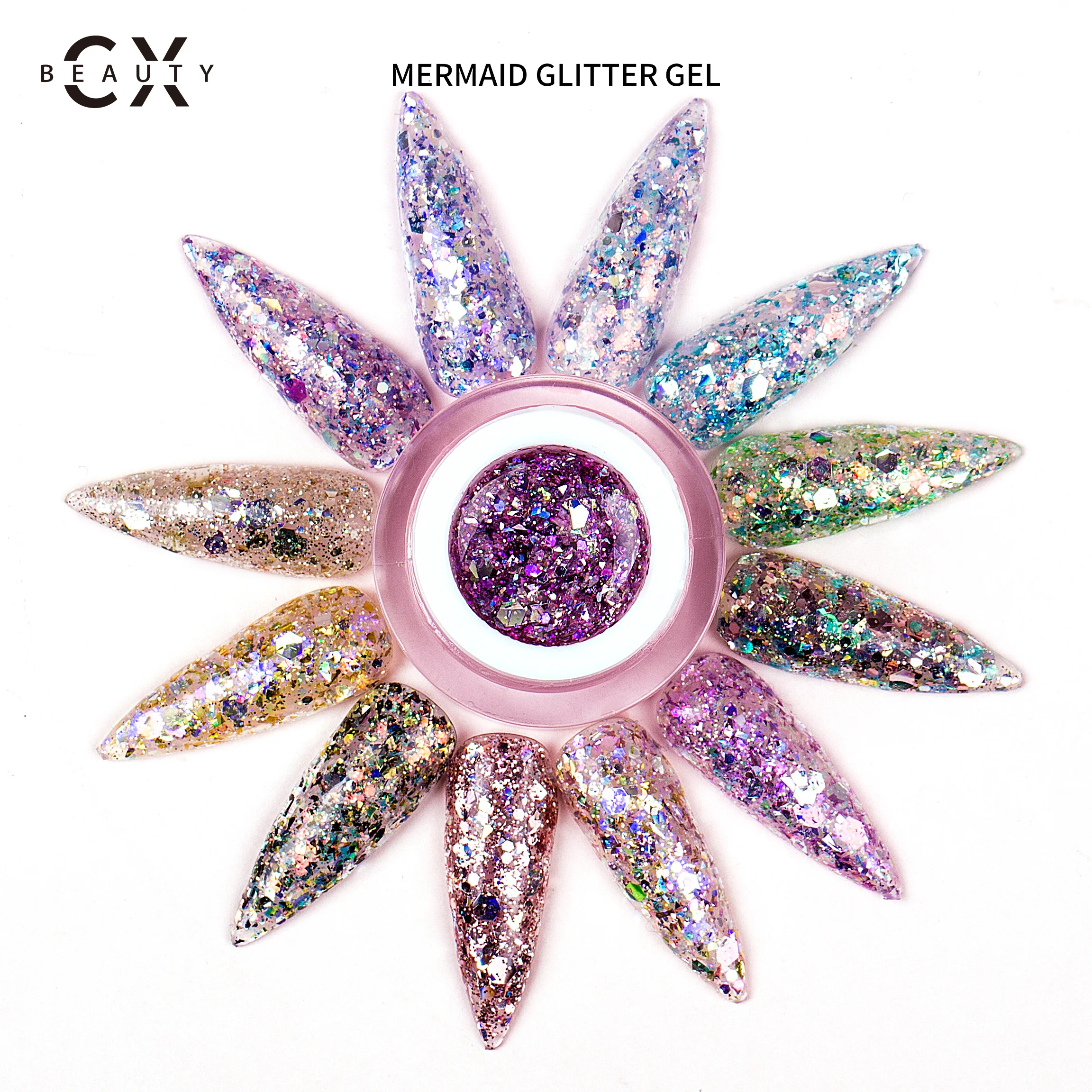 The CX beauty wholesale super shiny big glitters gel nails mermaid glitter gel