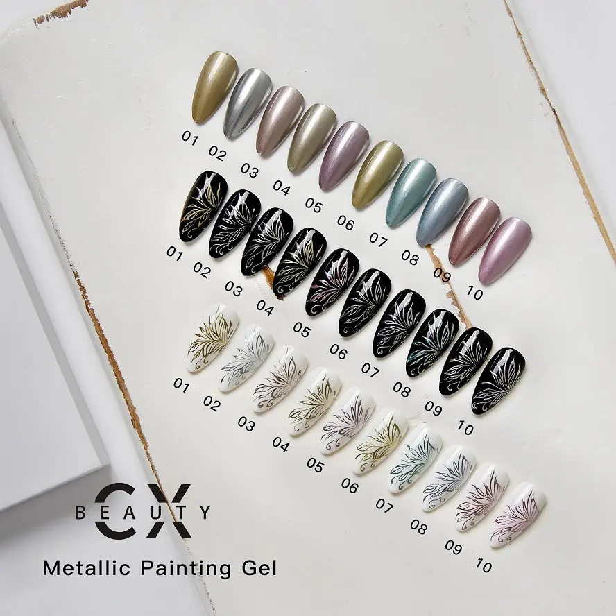 High Quality 10 color Gel Metallic Painting uv nail gel polish nail art painting