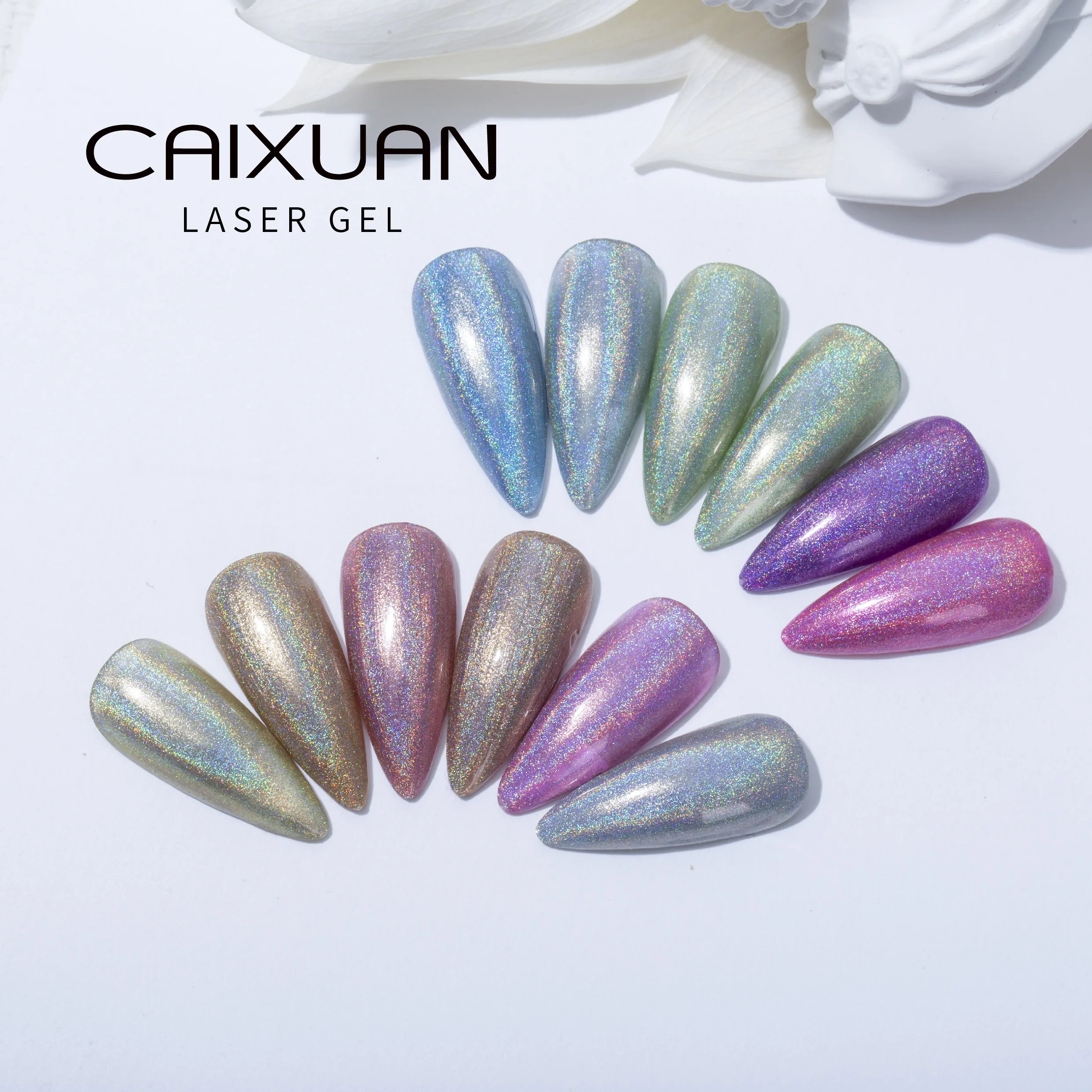 China Guangzhou CX nail cosmetic holographic pigment laser gel polish with 12 colors UV gel