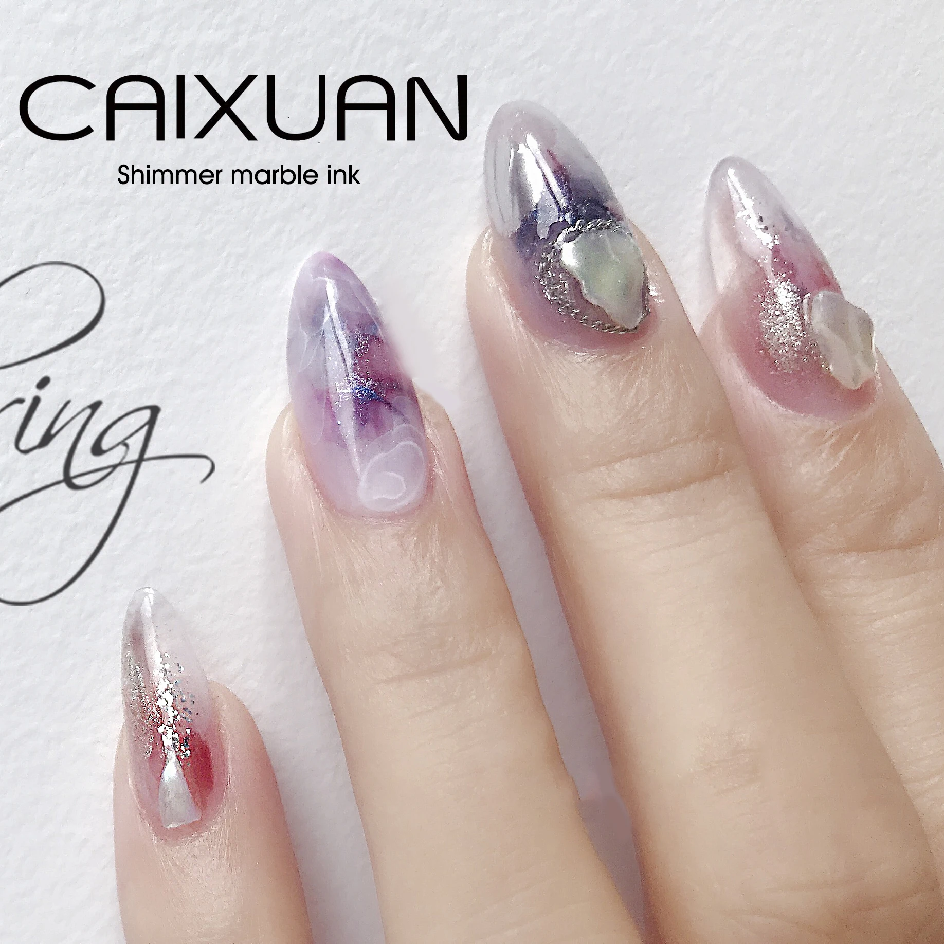 Custom private label shimmer blossoming gel nail art marble ink